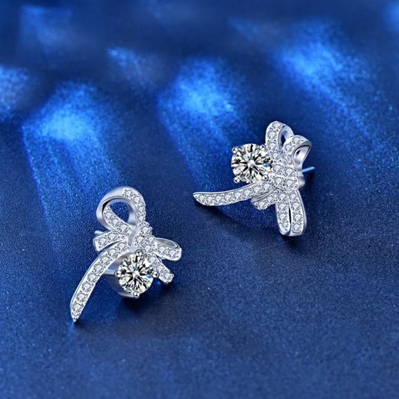 Certified 1ct. t.w. Diamond Bow Earrings 18k White Gold over Italian Silver - Picture 5 of 16